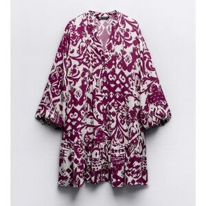 Women's Zara Magenta & White Printed Tunic Dress
